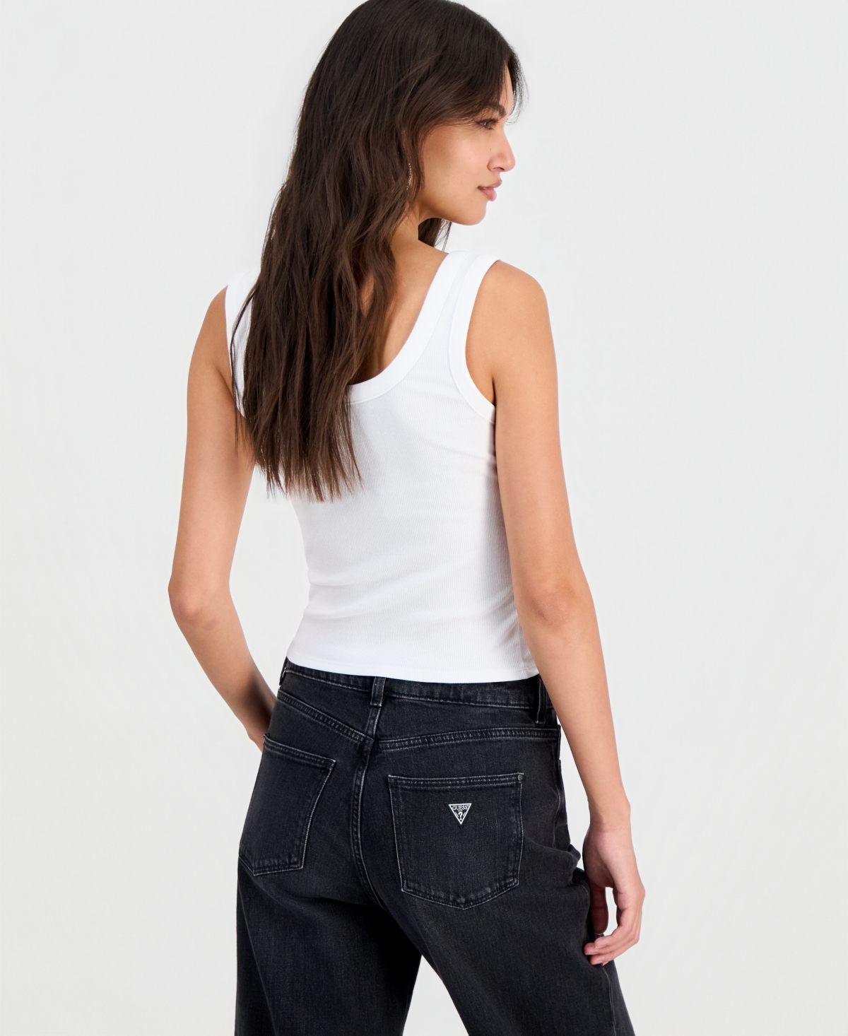 Guess Women's Crystal Logo Ribbed Cropped Tank Top