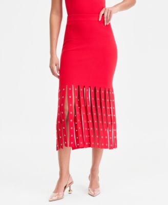 Women's Grommet & Fringe Sweater Skirt