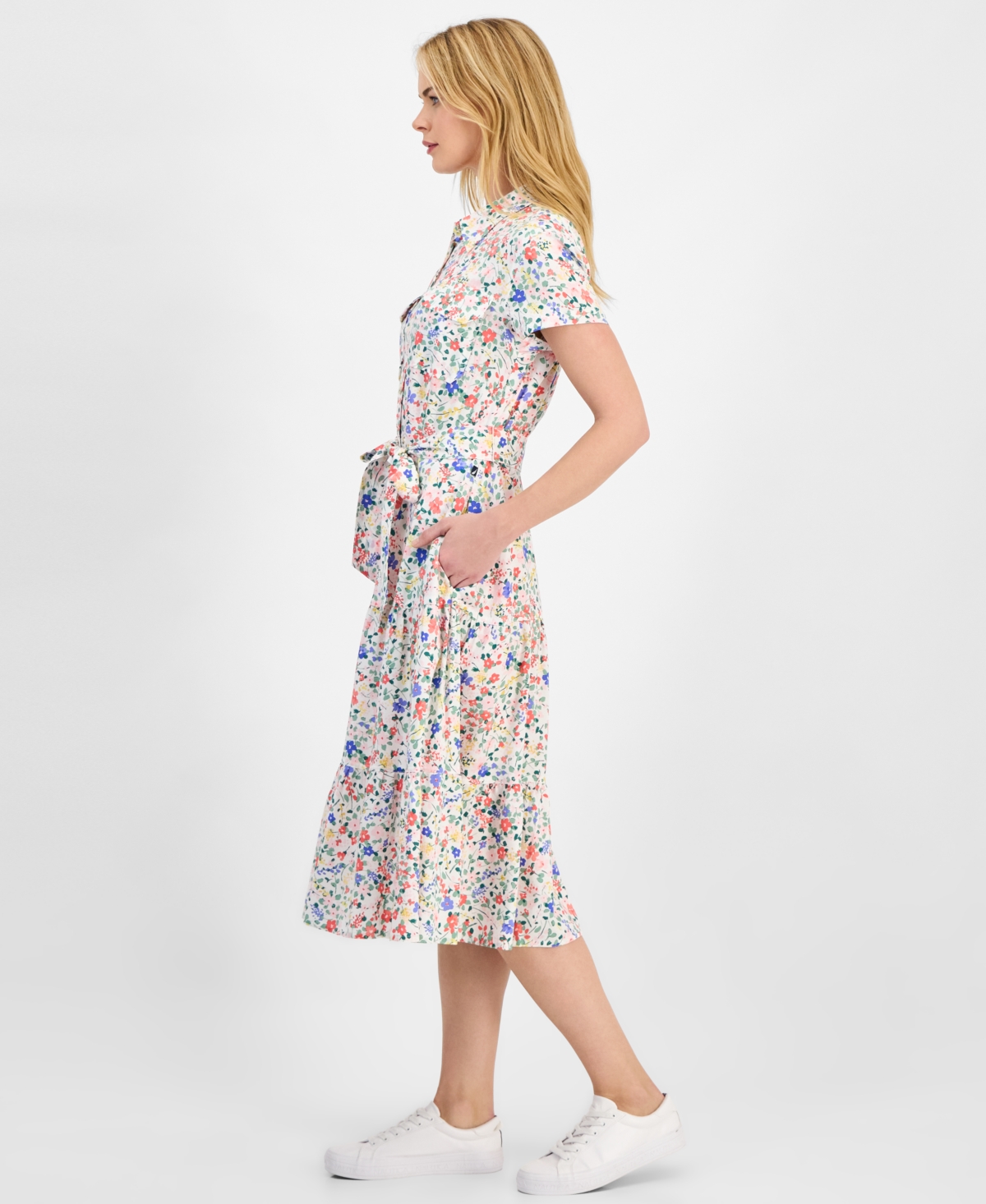 Nautica Jeans Women's Belagio Floral Belted Shirt Dress