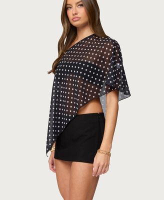 Women's Sheer Chiffon Asymmetric Polka Dot Poncho