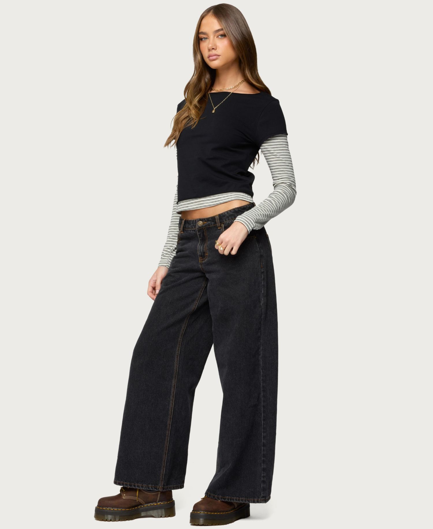 Women's Layered Stripey Long Sleeve T Shirt