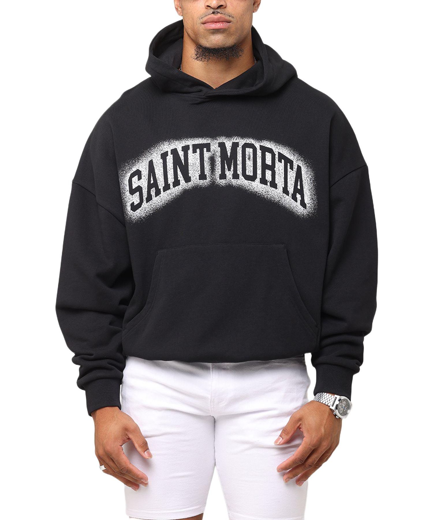 Men's Spray Logo Boxy Hoodie Black