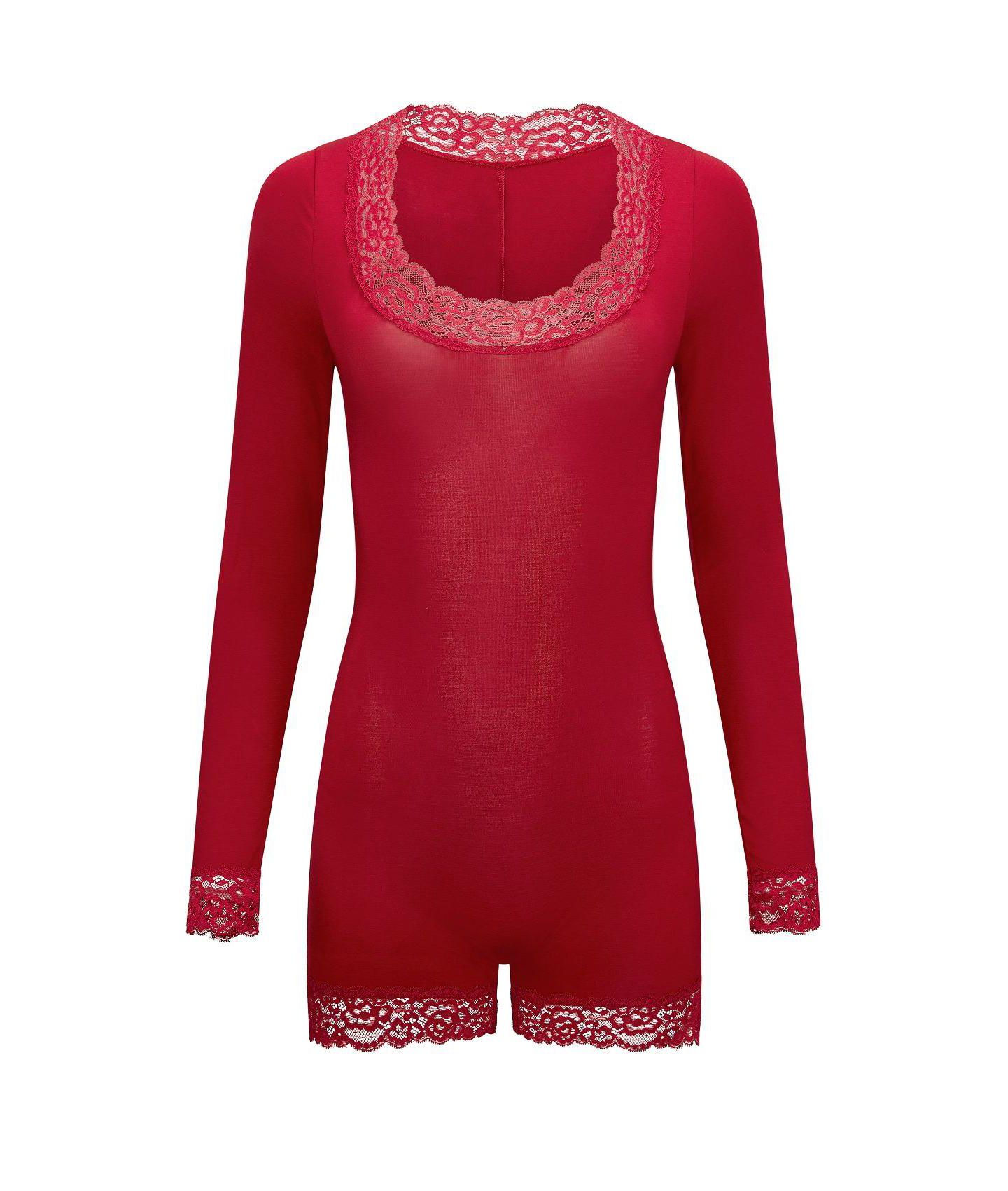 Женский комбинезон Adore Me Abbi Long Sleeve Romper, цвет: Тёмный красный — фото 4