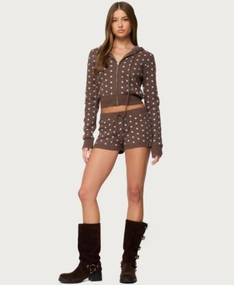 Women's Kenny Polka Dot Knit Zip Up Hooded Cardigan