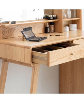 Solid Wood Vanity Table with Mirror and Storage Drawers