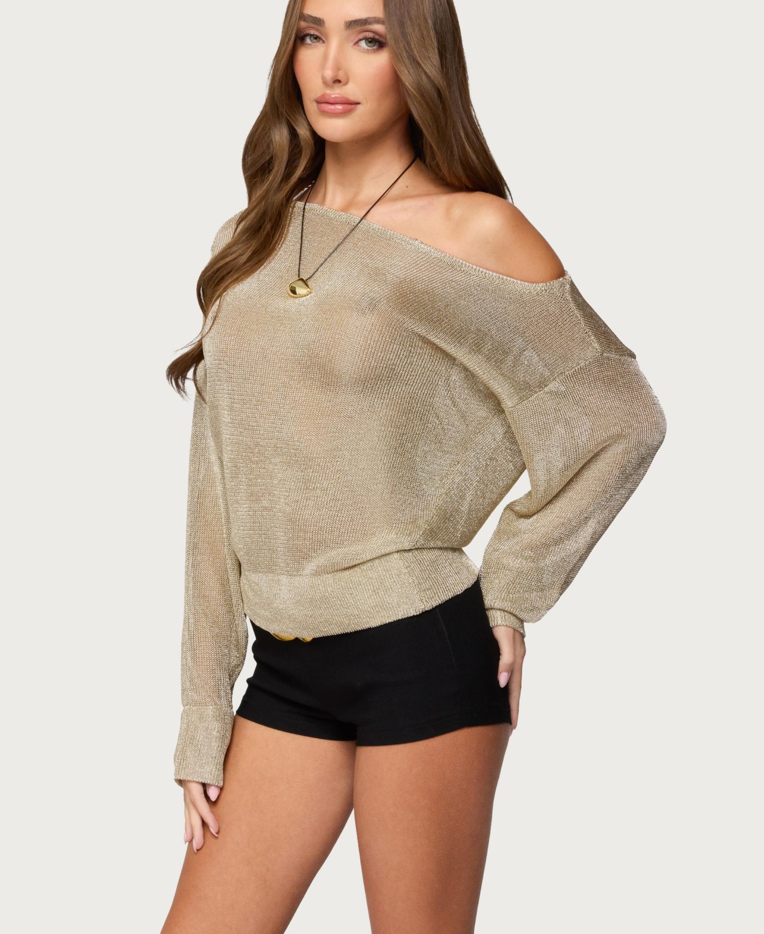 Women's Charlo One Shoulder Shiny Knit Top