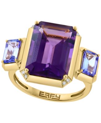 Diamond (0.03 ct. t.w.), Amethyst (5-1/2 ct. t.w.) & Tanzanite (1/2 ct. t.w.) Ring in 14k Gold Over Silver