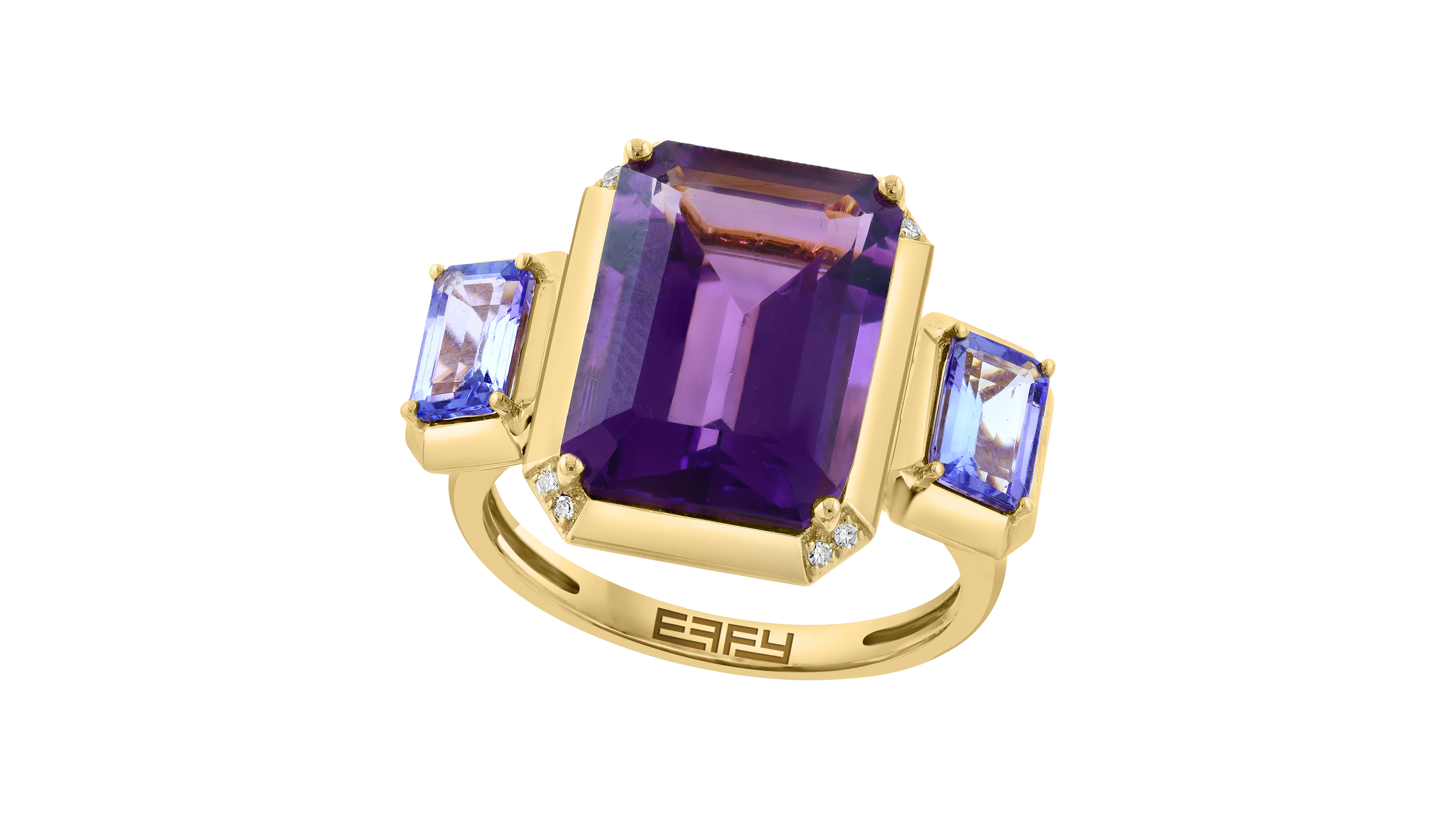 Effy Collection Diamond (0.03 ct. t.w.), Amethyst (5-1/2 ct. t.w.) & Tanzanite (1/2 ct. t.w.) Ring in 14k Gold Over Silver