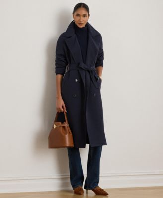 Women's Double Breasted Belted Crepe Trench Coat