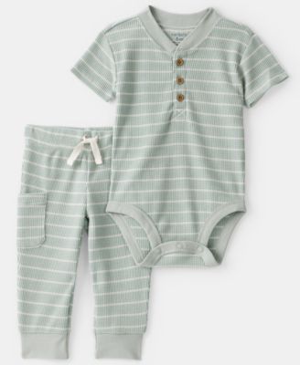 Baby Boys' Stripe Thermal Short-Sleeve Bodysuit and Pants, 2-Piece Set