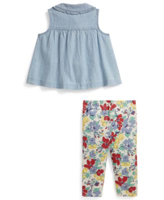 Baby Girls' Chambray Collared Top and Floral Leggings, 2-Piece Set