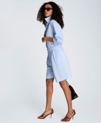 Women's Long-Sleeve Button-Front Linen Blend Top