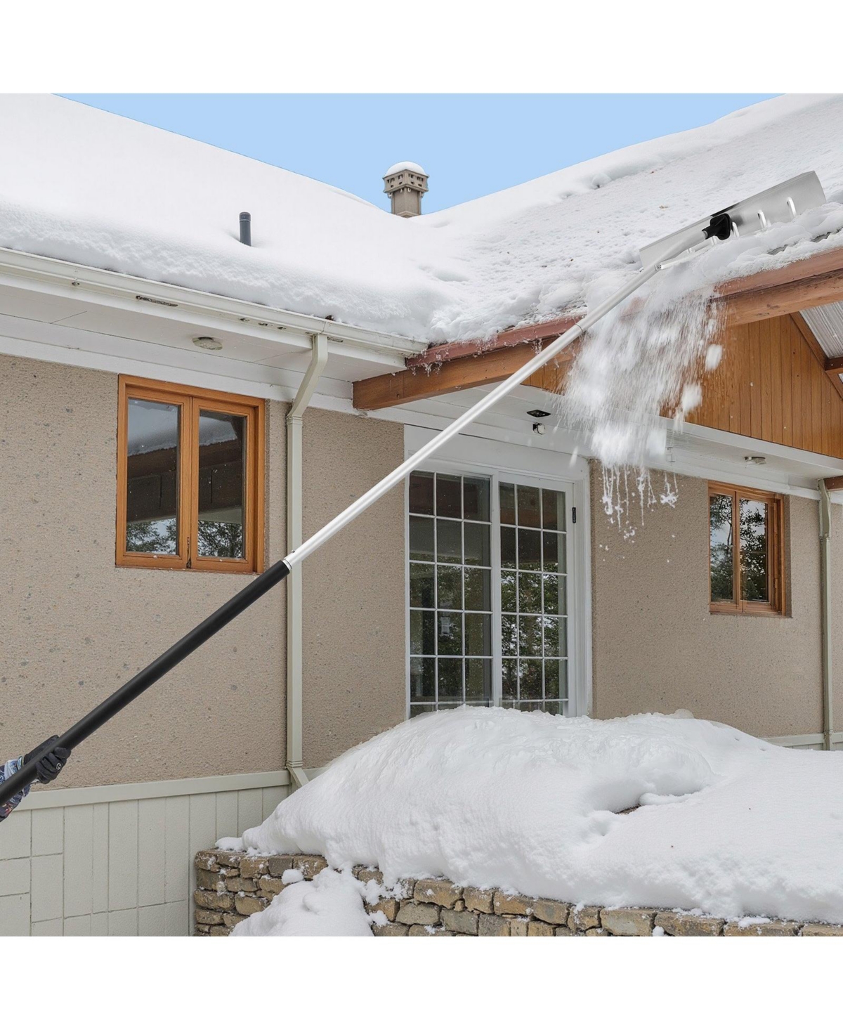 Mecale Snow Roof Rake, 26" Aluminum Blade, 7.5-20 ft Adjustable, Wheels, Non-Slip Handle, Roof Snow Scraper