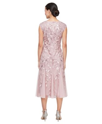 Women's Embroidered Boat Neck Midi Dress