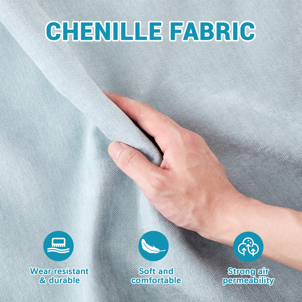 Streamdale Furniture Streamdale Chenille 2-Seater Sofa w/ Ottoman & Pillows - Sky Blue