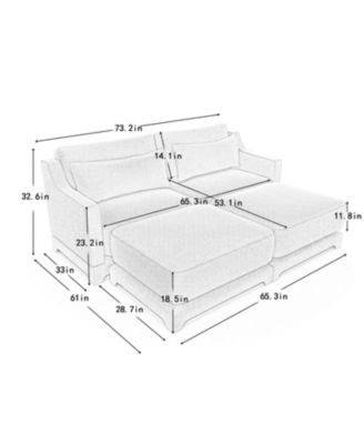 Chenille 2-Seater Sofa w/ Ottoman & Pillows - Sky Blue