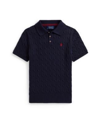 Boys' 8-20 Cable-Knit Cotton Polo Sweater
