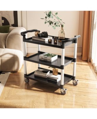 3-Tier Utility Cart, 500-Lb Capacity, 31.1" x 19.3", Plastic Service Cart w/ Swivel Wheels & Brakes