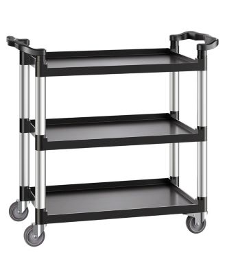 3-Tier Utility Cart, 500-Lb Capacity, 31.1" x 19.3", Plastic Service Cart w/ Swivel Wheels & Brakes