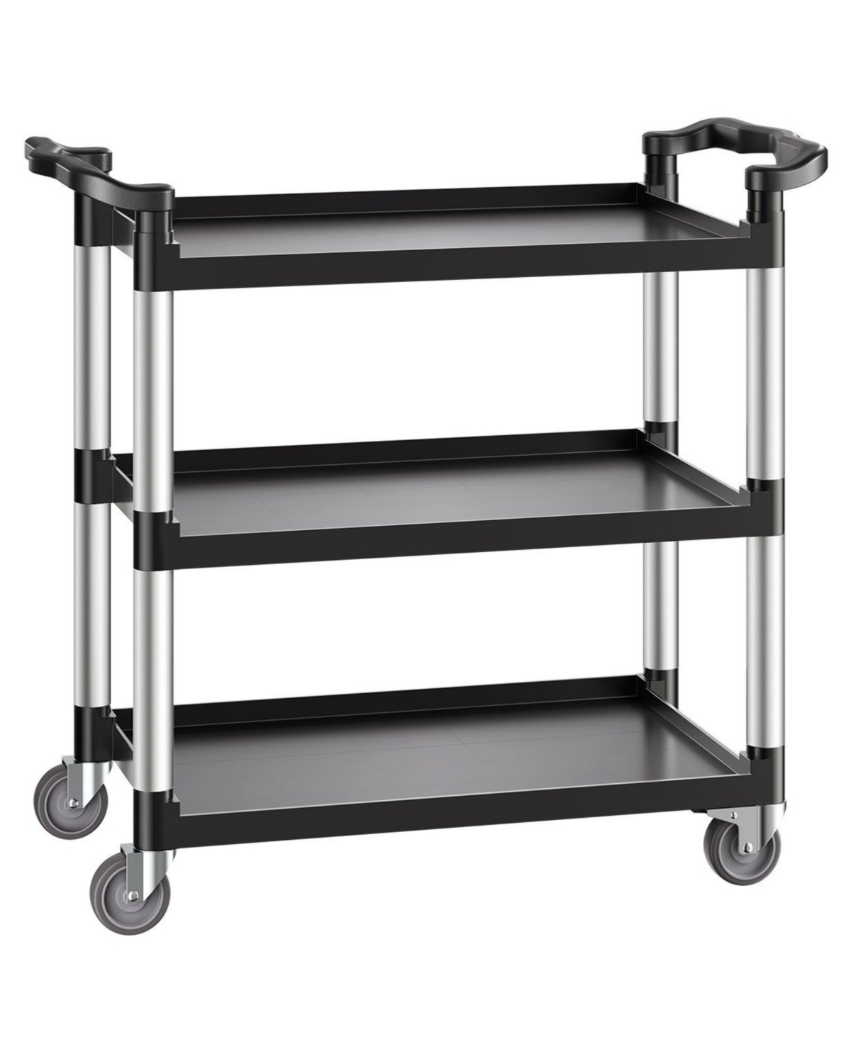 Mecale 3-Tier Utility Cart, 500-Lb Capacity, 31.1" x 19.3", Plastic Service Cart w/ Swivel Wheels & Brakes