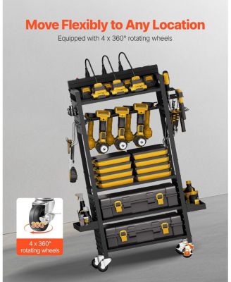 5-Tier Tool Organizer Cart w/ Charging Station, 8 AC Outlets, Rolling Drill Holder & Battery Storage
