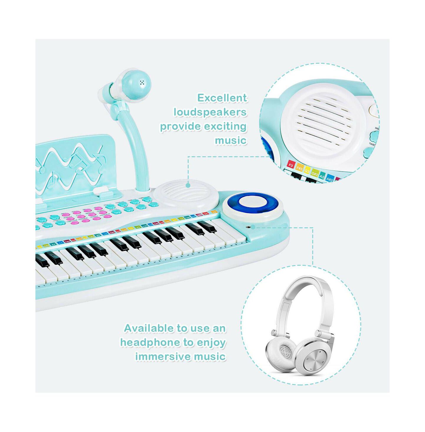 Детская игрушка HONGGE 37-Key Kids Electric Keyboard Piano With Learning Functions, Ages 18 Months+, цвет: Синий — фото 5