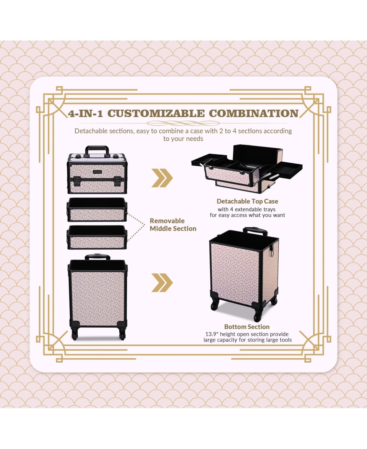 Byootique Cosmetology Case on Wheels 4in1 Professional Makeup Art Deco Tyrian