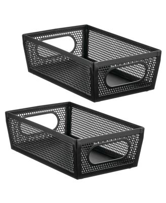 Perforated Metal Storage Bin with Handles - Set of 2 - Matte Black