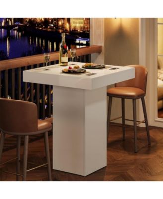 Bar Table, Square Kitchen Dining Table, Modern Counter Height Pub Cocktail Tables for Dining Room, Tavern, Coffee Corner, Party, White