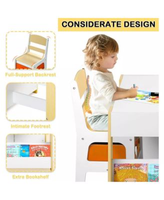 3-in-1 Kids Table with 2 Chairs, Storage and Removable Chalkboard Top