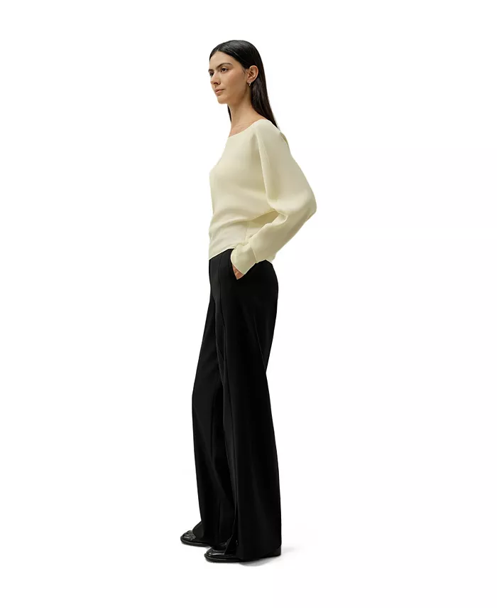 Women's Long Sleeve Gathered Silk Top - thumbnail 2