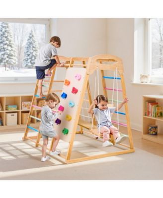 Indoor Playground Jungle Gym, 7-in-1 Wooden Indoor Playground for Kids