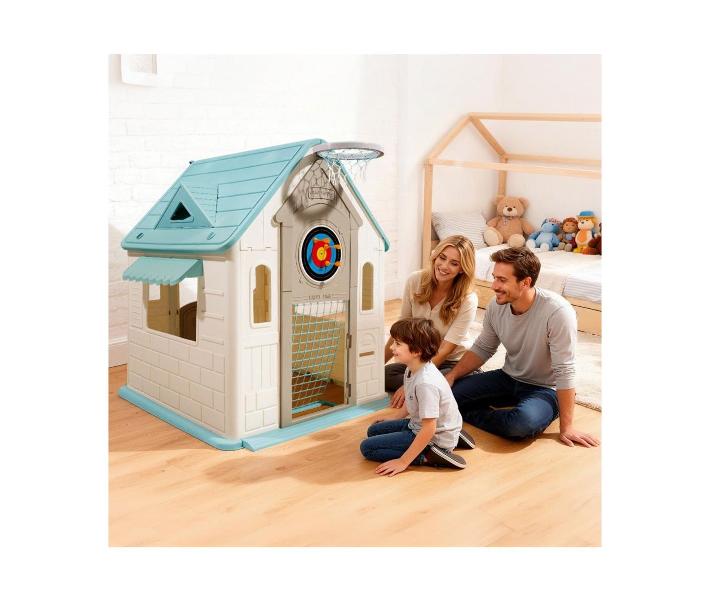 Детские игрушки Slickblue 5-In-1 Cottage Play House with Basketball, Darts, Soccer & Ring Toss, 2–5 лет, цвет: Белый / Синий — фото 2