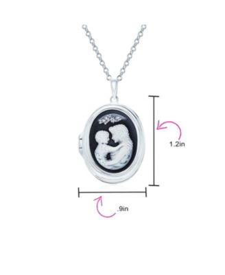 Victorian Style Blue Black White Loving Family Mother Child Cameo Locket Pendant Necklace Sterling Silver