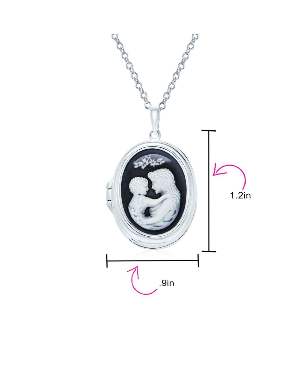Bling Jewelry Victorian Style Blue Black White Loving Family Mother Child Cameo Locket Pendant Necklace Sterling Silver