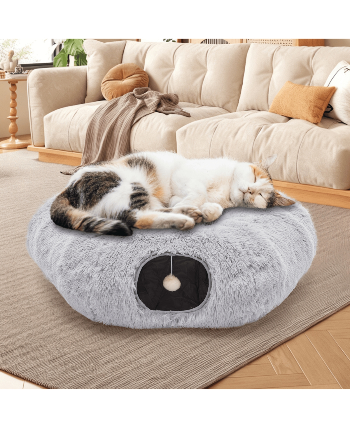 Zeus & Ruta Grey Cat Tunnel with Cat Bed