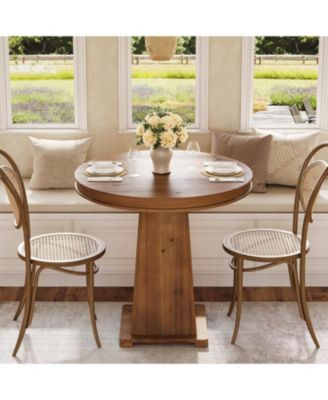 Solid Wood Round Dining Table, Small Kitchen Table for 2, Modern Farmhouse Dinner Table