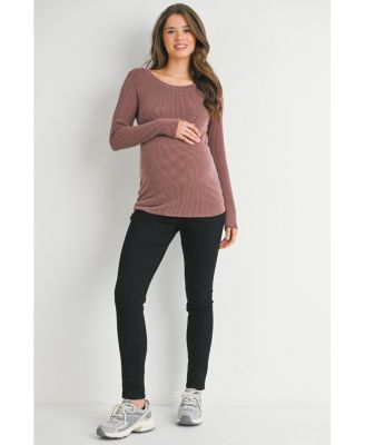 Maternity Scoop Neck Long Sleeve Ribbed Top