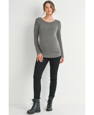 Maternity Scoop Neck Long Sleeve Ribbed Top
