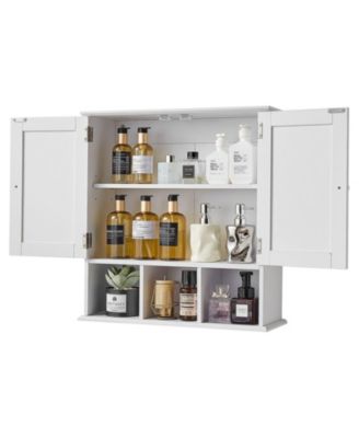 Bathroom Wall Cabinet, 2 Doors, Adjustable Shelf, Wall-Mounted Over-Toilet Storage w/ Open Shelves, White