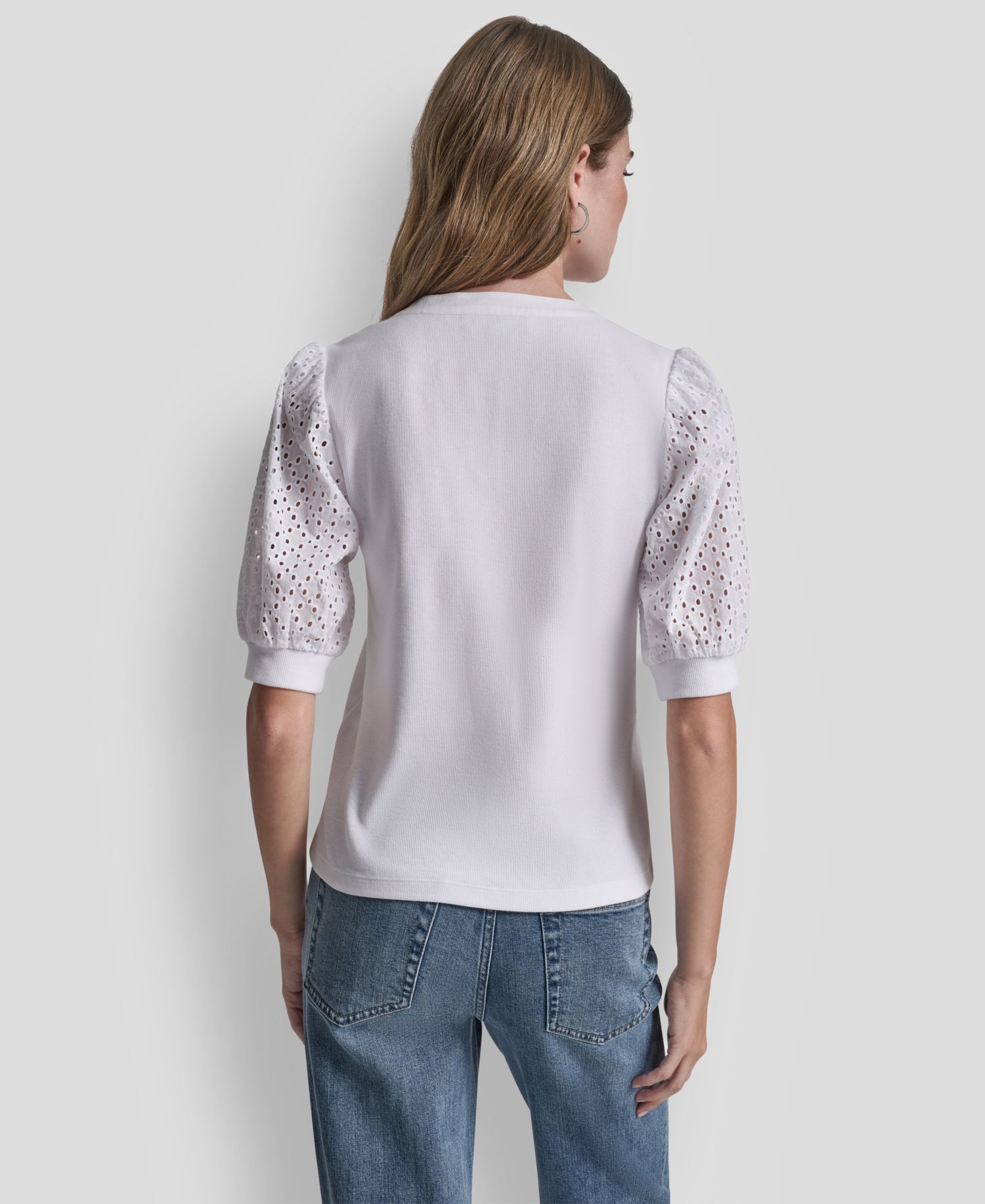 Petite Rib Body Eyelet V-Neck Top