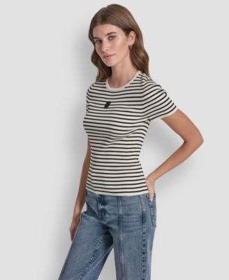 Petite Crew Neck Striped Sweater