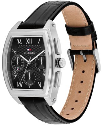 Men's Multifunction Black Leather Strap Watch, 36mm
