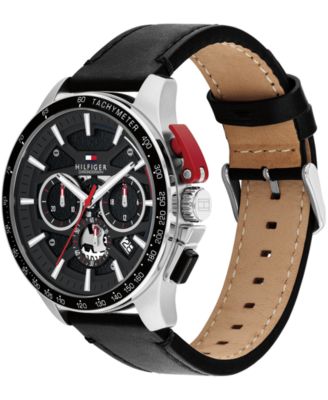 Men's Chronograph Black Leather Strap Watch, 44mm