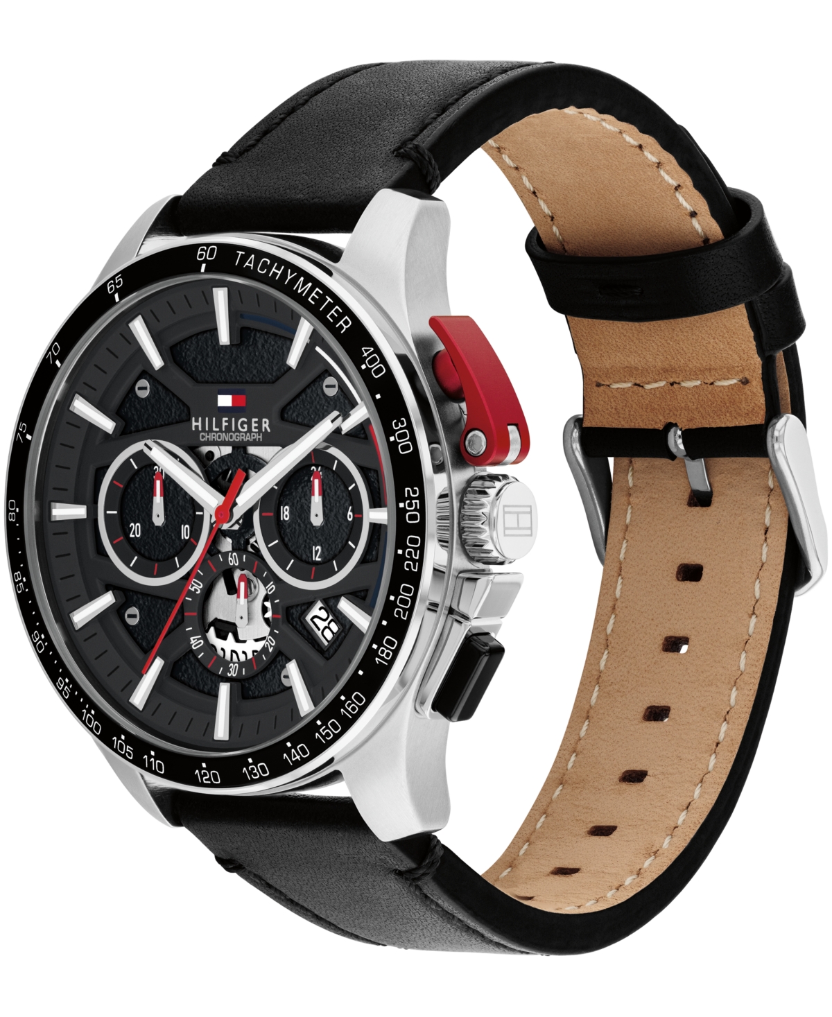 Tommy Hilfiger Men's Chronograph Black Leather Strap Watch, 44mm