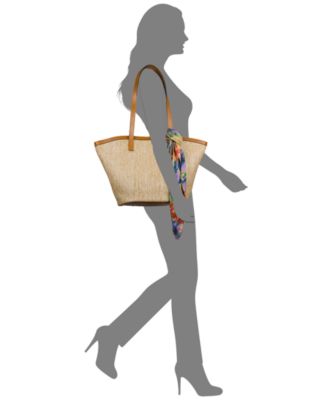 Marconia Small Straw Tote Bag with French Hydrangeas Scarf 