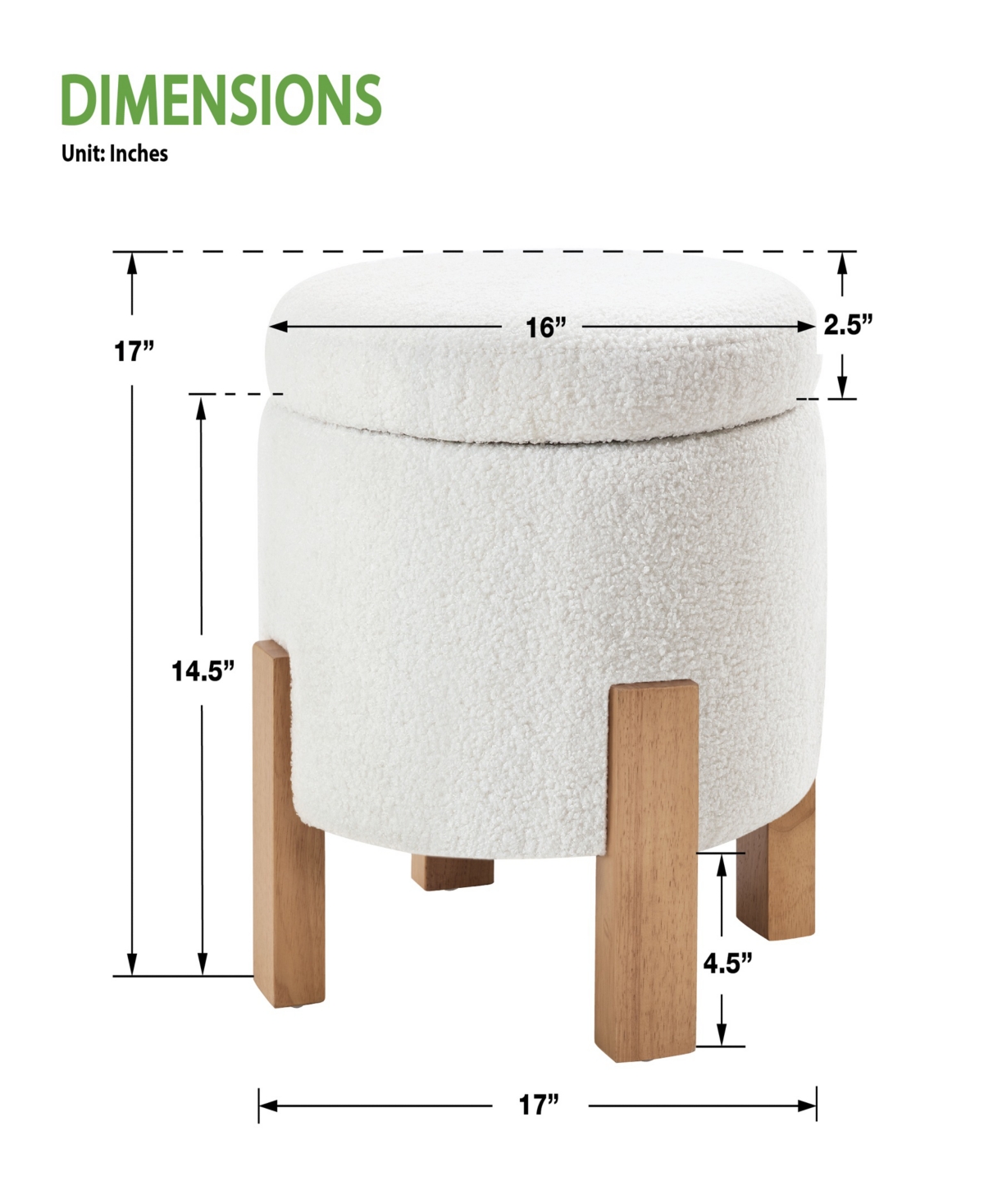 Osp Home Furnishings 17" Wood Annie Storage Ottoman with Natural Finish Legs