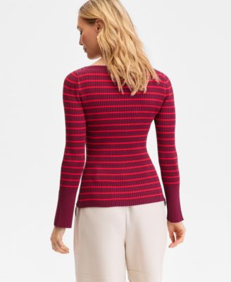 Women's Long Sleeve Boat Neck Rib-Knit Sweater