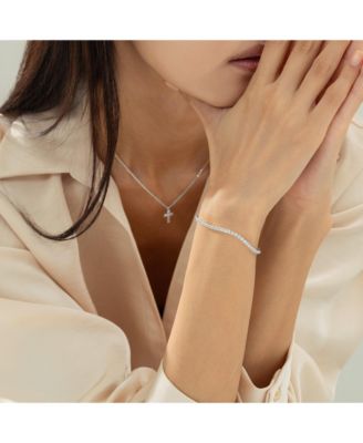 Sterling Silver 18k Gold Plated Cherie Tennis Necklace & Bracelet Set Dainty Duo