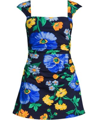 Women's Smoothing Square Neck Ruched Swim Dress Swimsuit